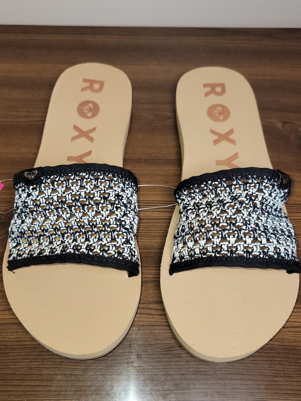 Roxy Women's Black & White Woven Slide Sandals - Size 10